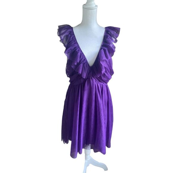 NWT Anthropologie Maeve Ruffled Tulle Mini Dress Purple Size L - Picture 2 of 15